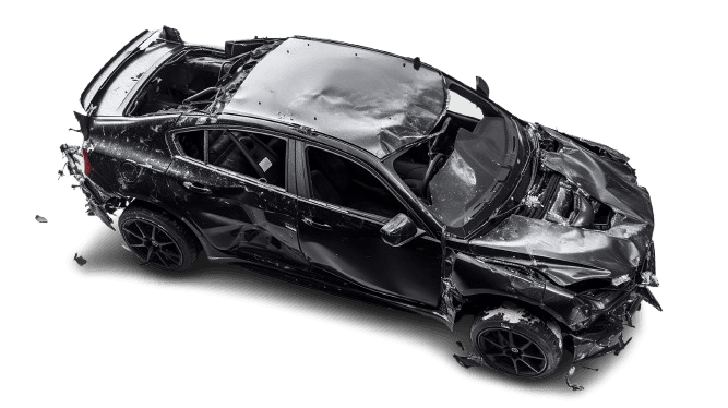 Severely damaged vehicle representing high-severity auto claims